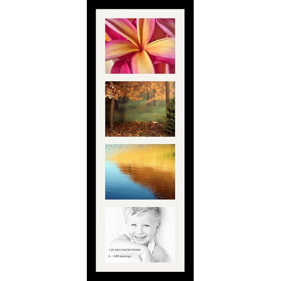 Joozen Collage Photo Frame Single Mat with 4-8x10 Openings and Satin Black Frame.