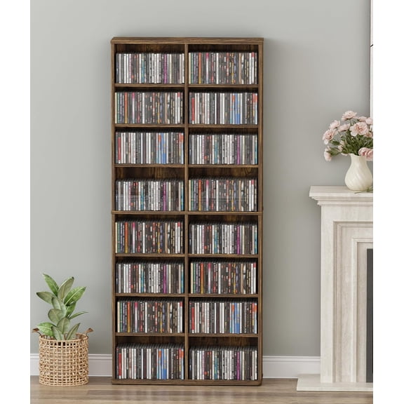 Joozen DVD Storage Tower, 16 Shelf Multimedia Storage Tower with Adjustable Shelves 8-Tier CD Cabinet for Living Room Home Office