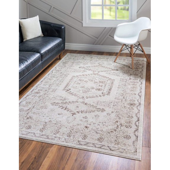 Joozen Utopia Collection Traditional Geometric Vintage Inspired Area Rug with Warm Hues (5' 0 x 8' 0 Rectangular, Beige/Brown)