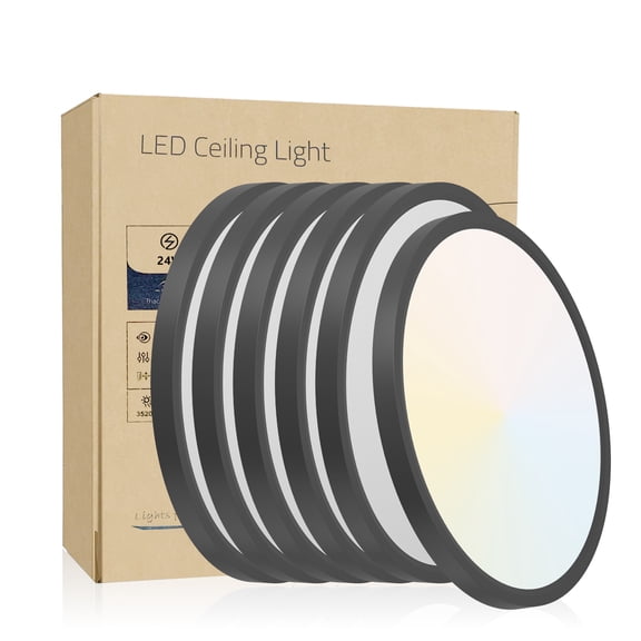 Jopath 12 Inch Dimmable LED Flush Mount Ceiling Light, Modern Ultra Thin Flat Round Fixtures for Low Ceiling Bedroom Kitchen Hallway Basement Closet(Black 6-Pack)