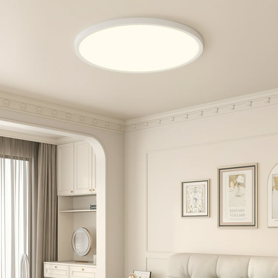 Jopath 16 Inch Dimmable LED Flush Mount Ceiling Light, Modern Ultra Thin Flat Round Fixtures for Low Ceiling Bedroom Kitchen Hallway Basement Closet(White 4-Pack)
