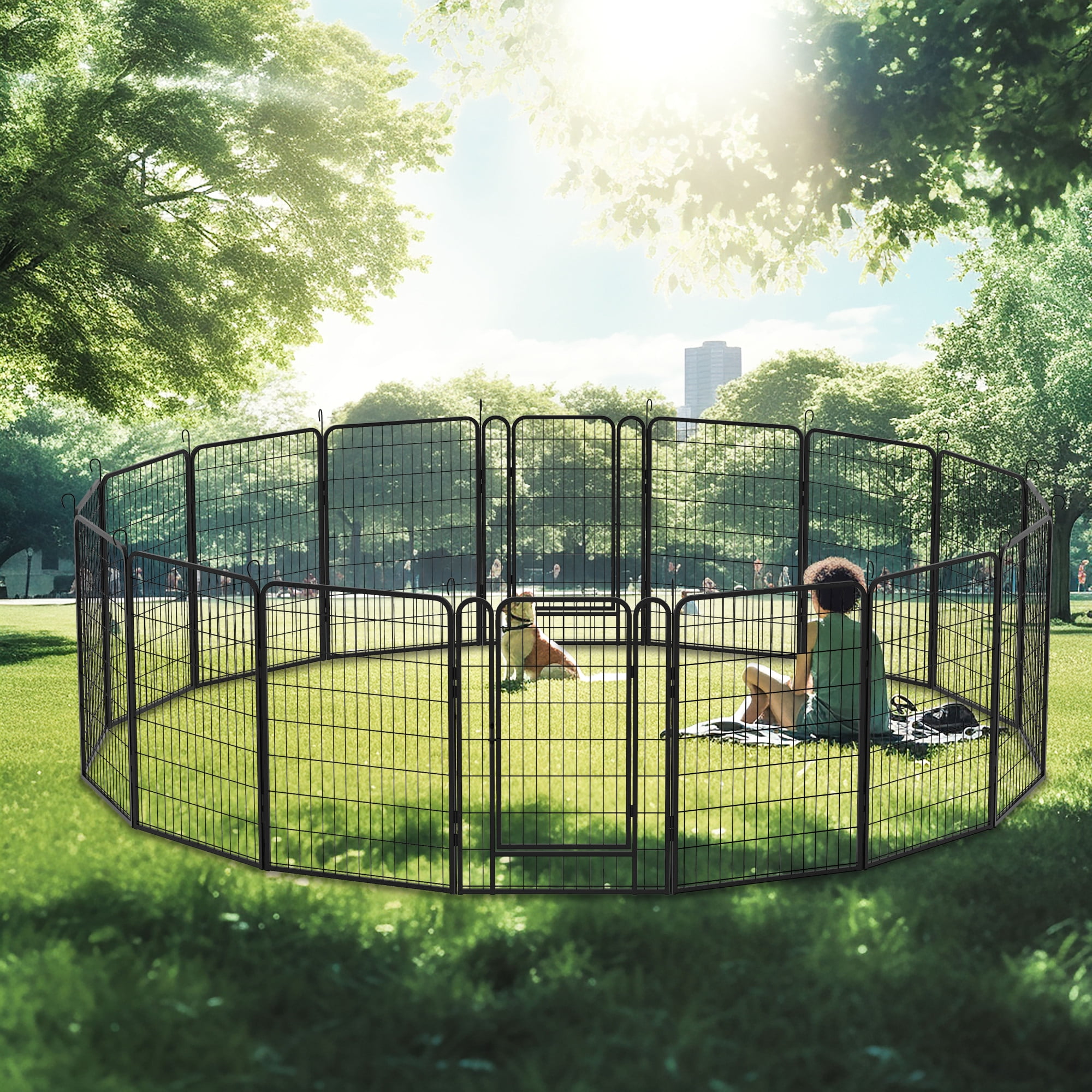 Jopath 16 Panels Metal Playpen with Door, 39.37"H Heavy Duty Dog Fence Pet Exercise Pen for Outdoor Indoor