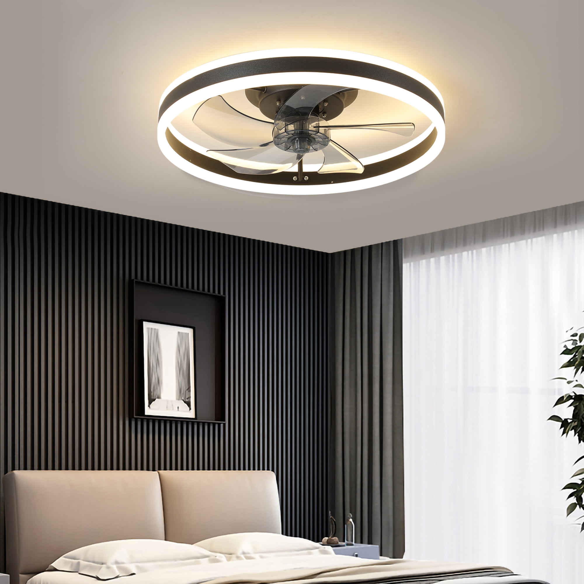 Jopath 19" Ceiling Fan with Light and Remote Control Flush Mount DC Reversible 3CCT Low Noise for Bedroom Living Room Kitchen