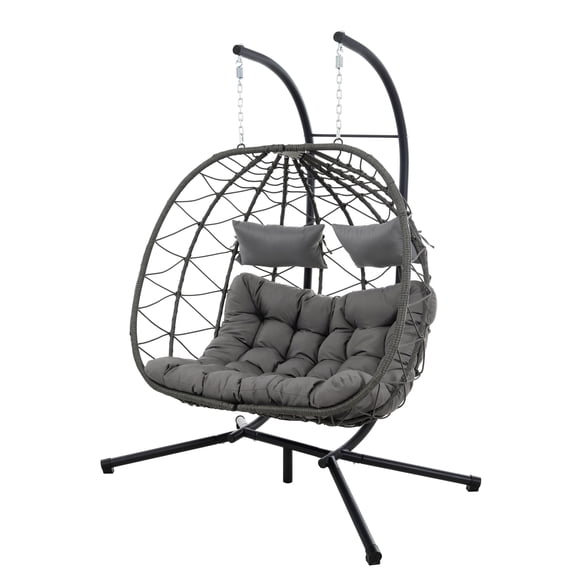 Jopath 2 Persons Hanging Egg Chair, Hanging Basket Chair with Stand for Patio Bedroom Living Room Balcony Gray
