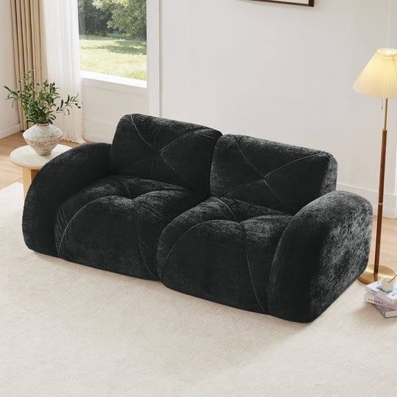 Jopath 2-Seater Tufted Sofa Couches with Boneless Sofa, Soft Velvet Fabric Bottom Anti-Slip Design 32D High Density Sponge for Gaming Reading Living Room Bedroom Black