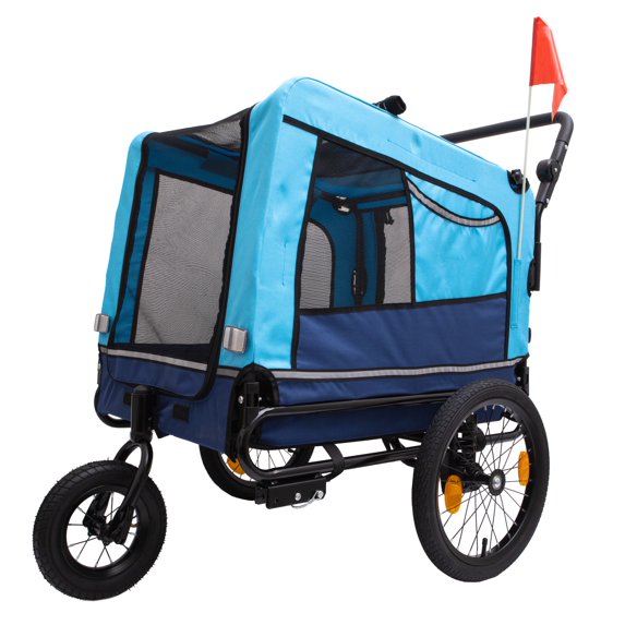 Jopath 2-in-1 Pet Bike Trailer Dog Cart for Bicycle, Detachable Bike Hitch & Push Handle Included,Quick Release Wheel, Non-Slip Floor, Internal Leash Extra Large for Large and Medium Pets Blue