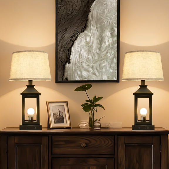 Jopath 20.5 In Set of 2 Farmhouse Bedside Table Lamp for Living Room, 3-Way Dimmable Touch Control Modern Nightstand Lamp with 2 Light for Bedroom, Home, Office Black (Bulbs Included)