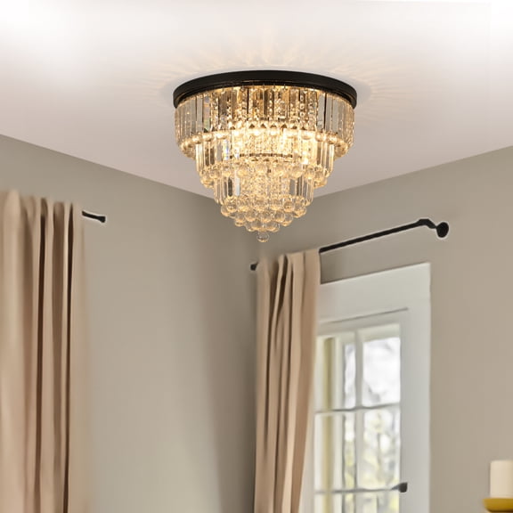 Jopath 20" Luxury Crystal Flush Mount Ceiling Light, Elegant 6-Light Chandelier for Living Room, Dining Room, or Bedroom Black (Bulb Not Included)