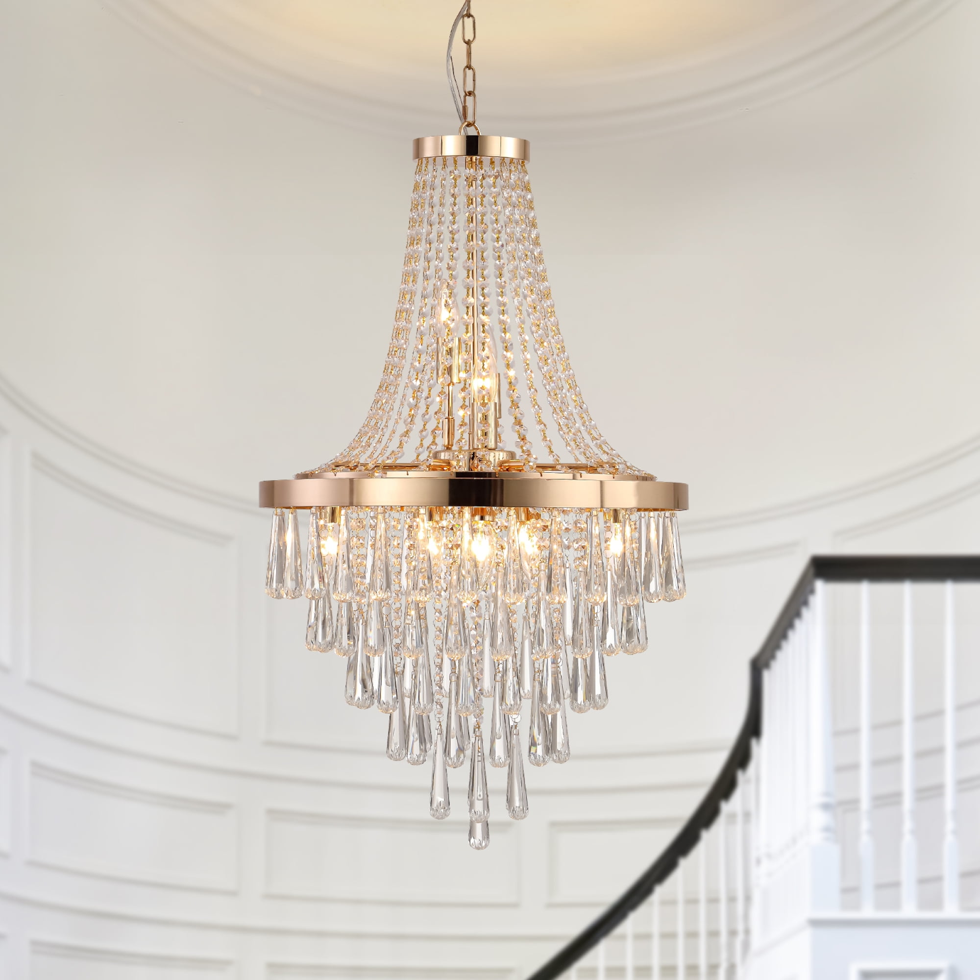 Jopath 20" Modern Crystal Pendant Chandelier with Golden Finish, 11-Light Hanging Light Fixture Tiered Design for Dining Room, Living Room, or Entryway (No Bulbs)