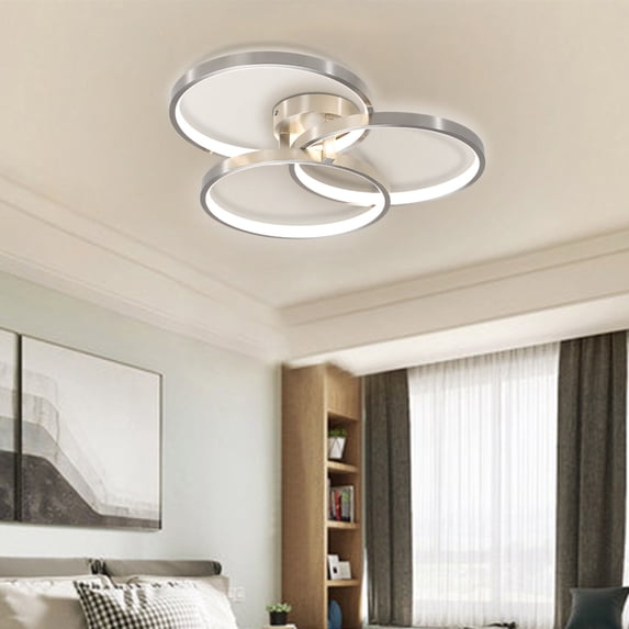 Jopath 20" Modern Dimmable LED Ceiling Light Fixture, Circular 3-Ring Design, Contemporary Brushed Nickel Finish for Living Room, Bedroom & Office