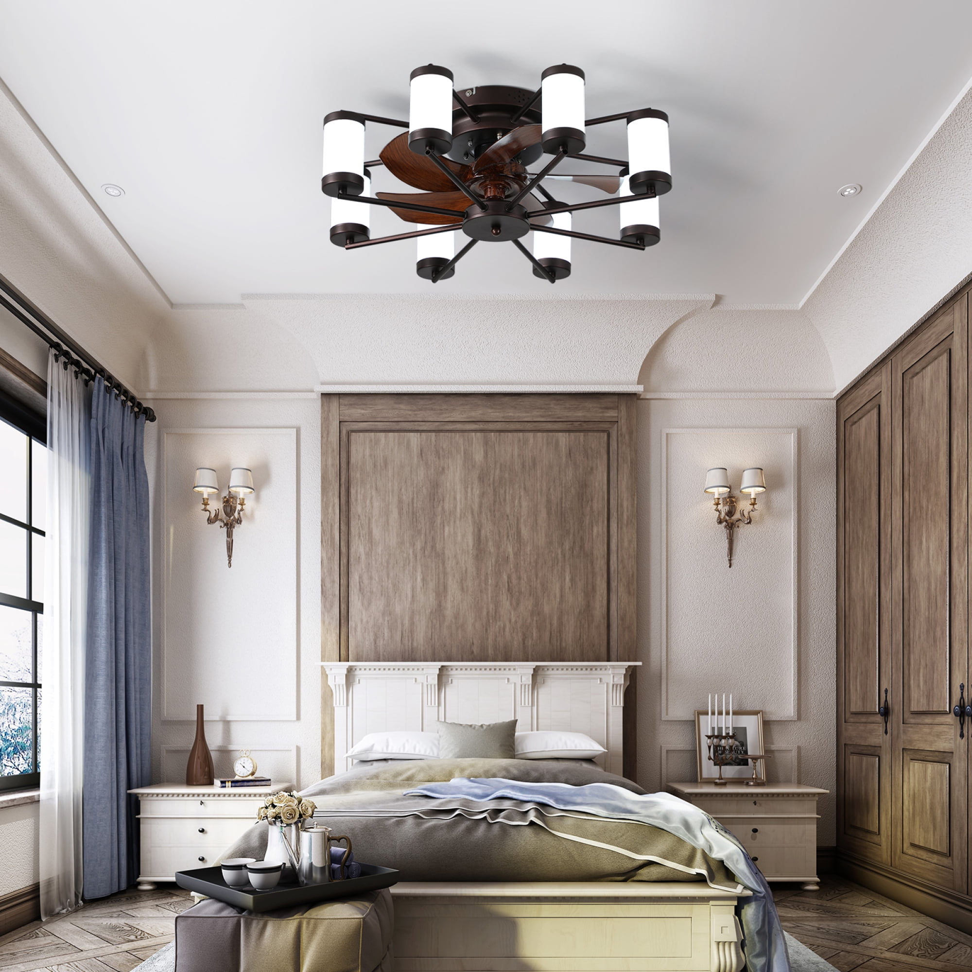 Jopath 22" Modern Ceiling Fan with LED Light, 5-Blade Fan and Cylindrical Light Fixtures for Bedroom Living Room Dining Room