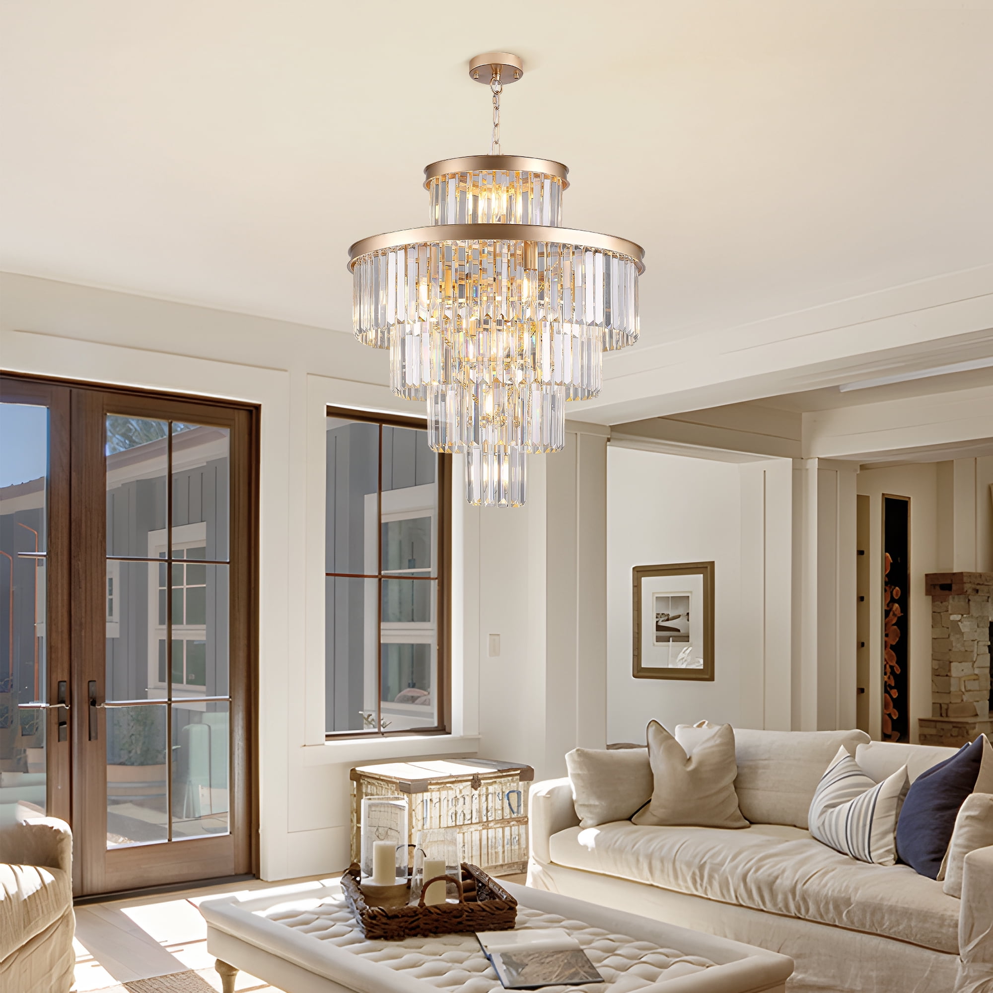 Jopath 23.6 Inch Golden Luxury Crystal Chandelier Modern Chandeliers Lights Fixture Hanging Pendant Light Fixture for Dining Room Bedroom Living Room