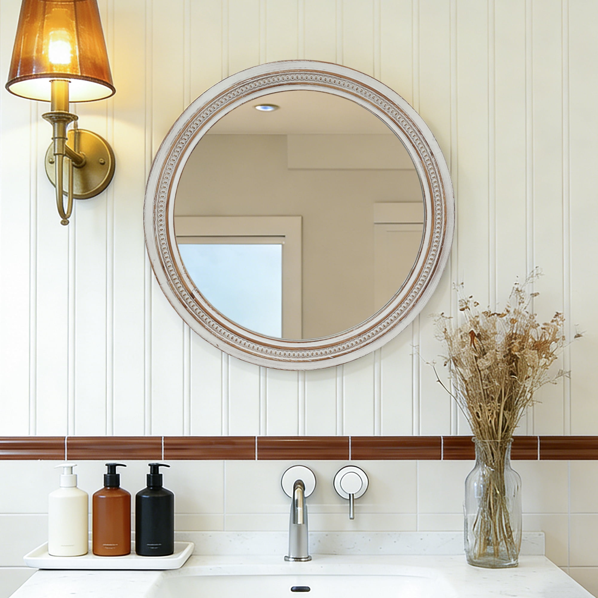 Jopath 23.62" Round Decorative Wall Mirror with Woven Rattan Textured ...
