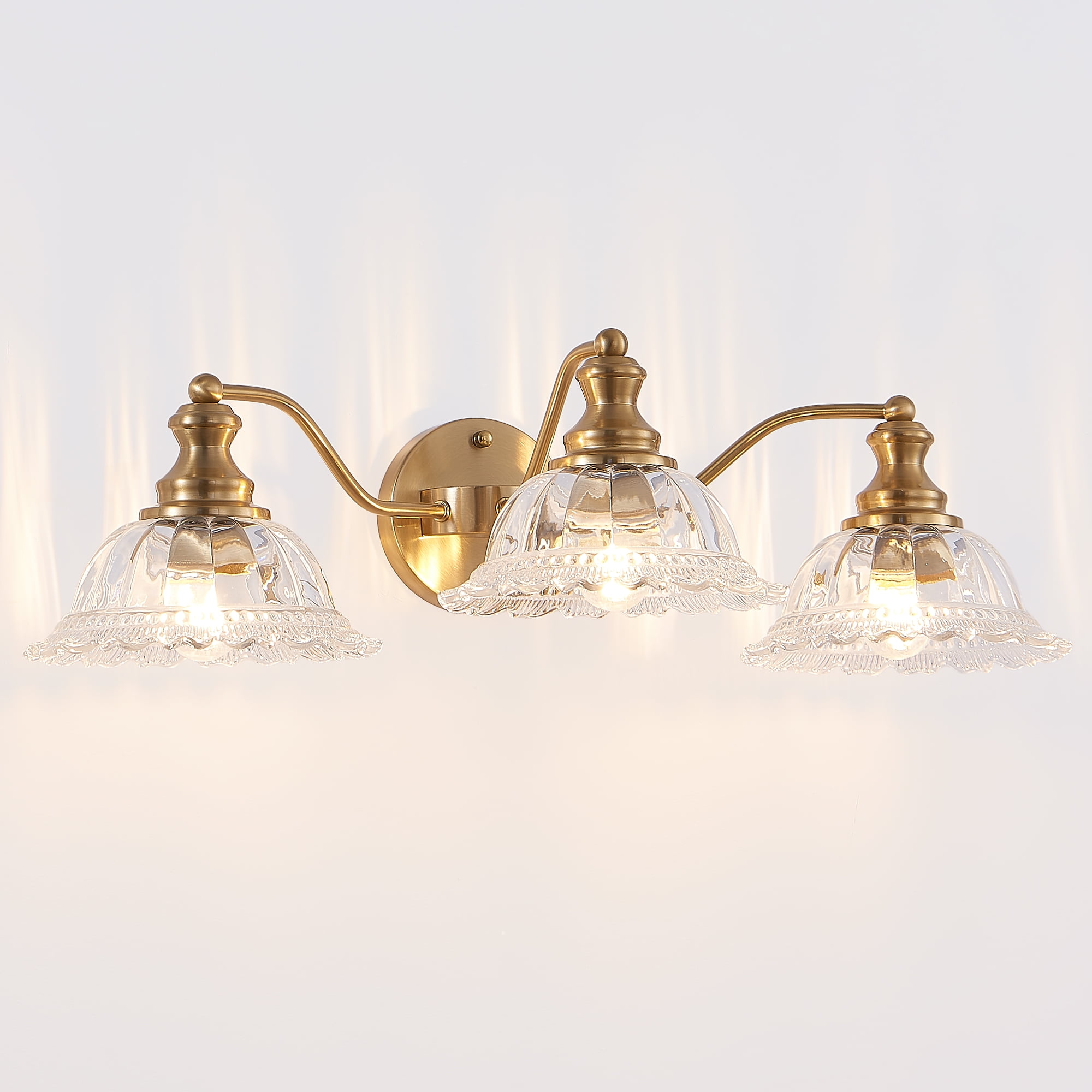 Jopath 24" 3-Light Vintage Bathroom Wall Sconce,Golden Metal and Glass Lampshade Vanity Light Fixture for Bathroom Hallway Bedroom (Bulb Not Included)