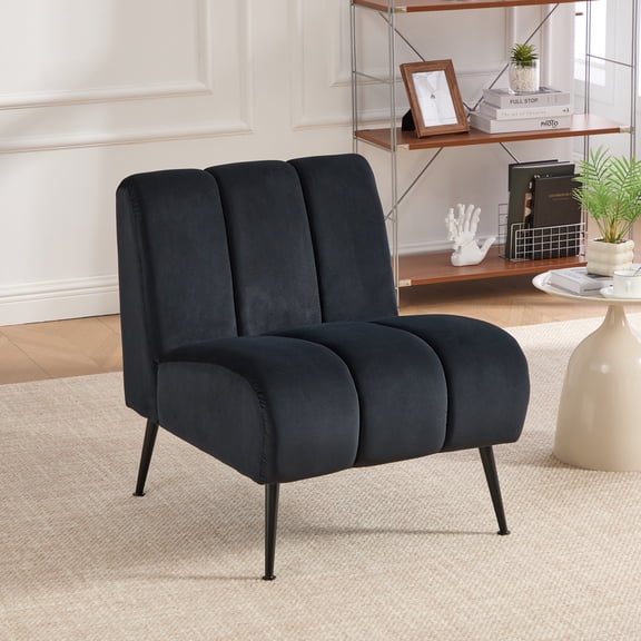 Jopath 24.4" Armless Chair with Metal Legs, Velvet Accent Chair for Living Room Bedroom Office and Reading Room Black