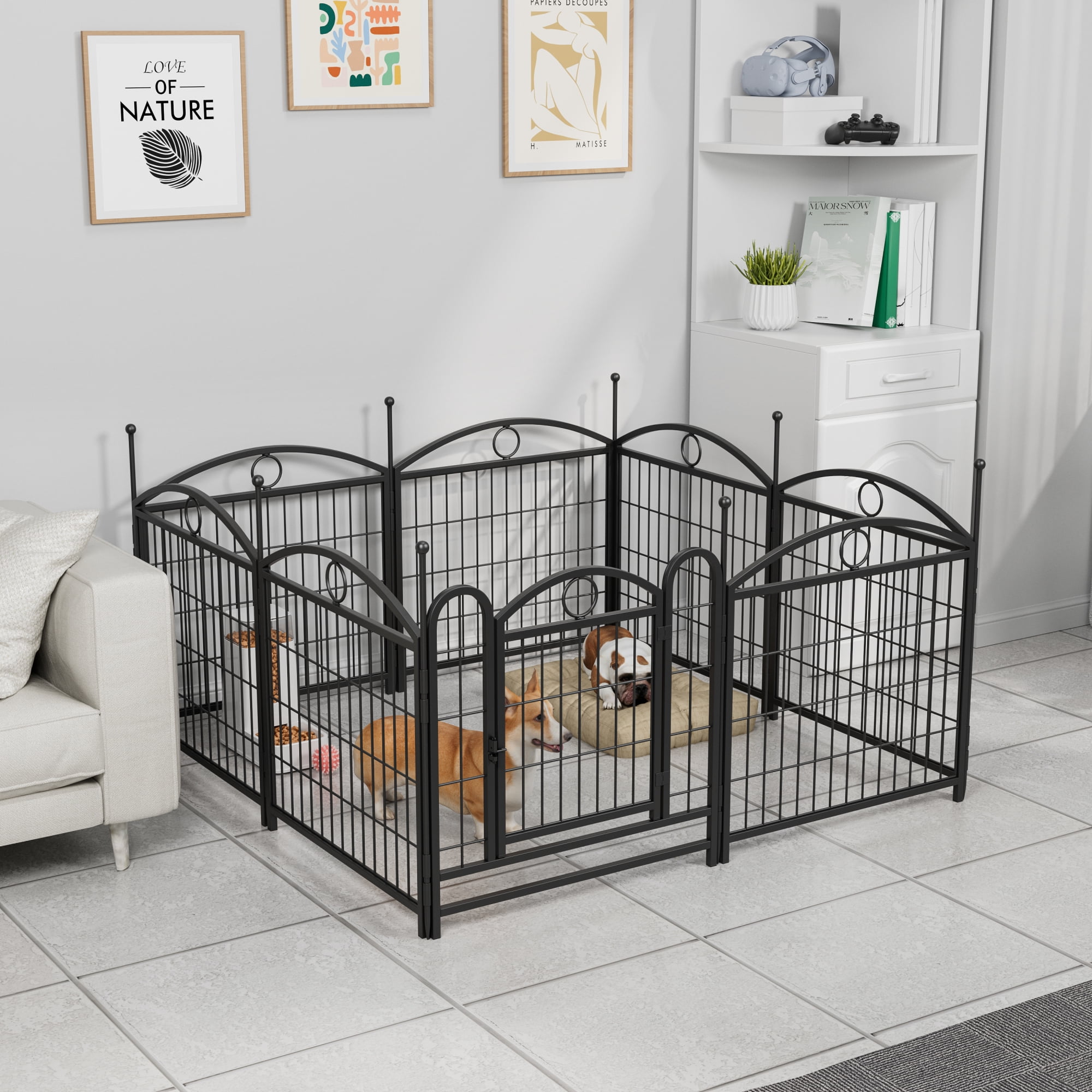 Jopath 24" 8 Panels Metal Dog Pen, Pet Dog Fence Outdoor Foldable Exercise Pen Heavy Duty Dog Fence Puppy Pen with Doors for Large Medium Small Dogs Black