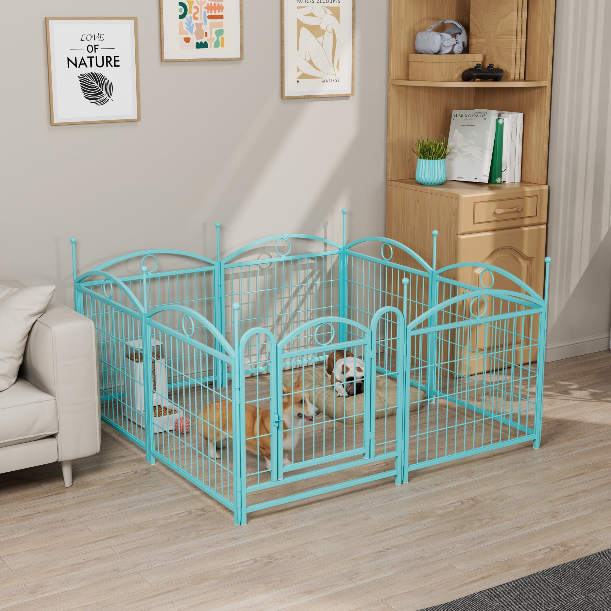 Jopath 24" 8 Panels Metal Dog Pen, Pet Dog Fence Outdoor Foldable Exercise Pen Heavy Duty Dog Fence Puppy Pen with Doors for Large Medium Small Dogs Blue