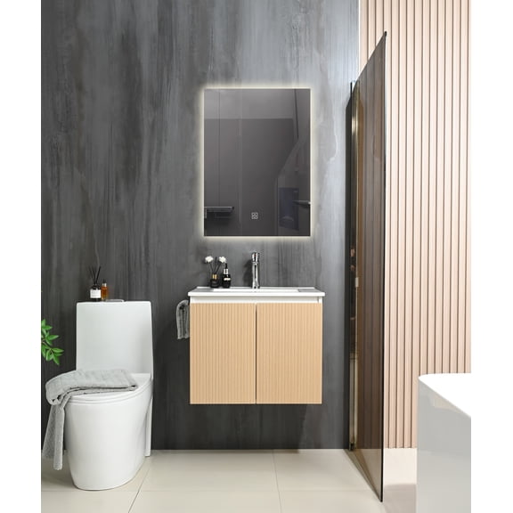 Jopath 24" Floating Bathroom Vanity Set, Wall Mounted Bathroom Cabinet with Ceramic Sink and Black Towel Bar,Yellow