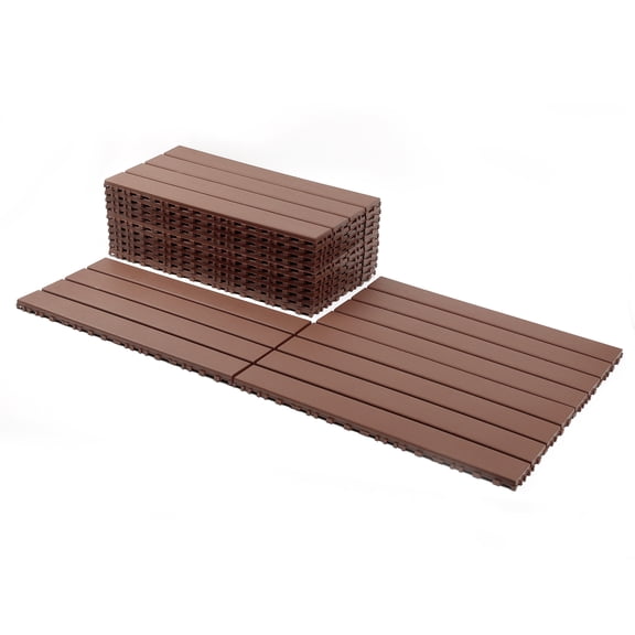Jopath 24 Packs Waterproof Decking Tiles,24"x12" Terrace Plastic Interlocking Decking Tiles for Courtyard Tiles, Balcony Tiles, Bathroom and Any Indoor or Outdoor Setting Brown
