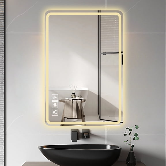 Jopath 24"X40" Anti-Fog LED Bathroom Mirror with Front Lights,Frameless Wall Mounted Vanity Mirrors Makeup Mirror,Three Lighting Modes