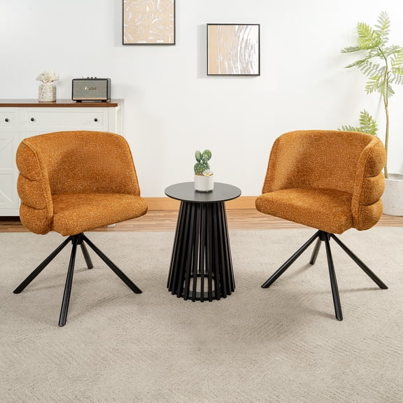 Jopath 270°Swivel Dining Chairs, Set of 2 Upholstered Bedroom Chairs with Metal Base for Living Room Bedroom Vanity Study Room Dining Room(Orange)