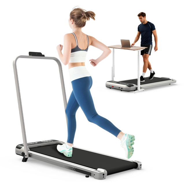 Jopath 3 in 1 Under Desk Treadmill with Incline,Folding Treadmill with Walking Pad and Handle Bar,Portable Treadmill with Remote Control LED Display,265 Lbs Capacity,Antique Silver