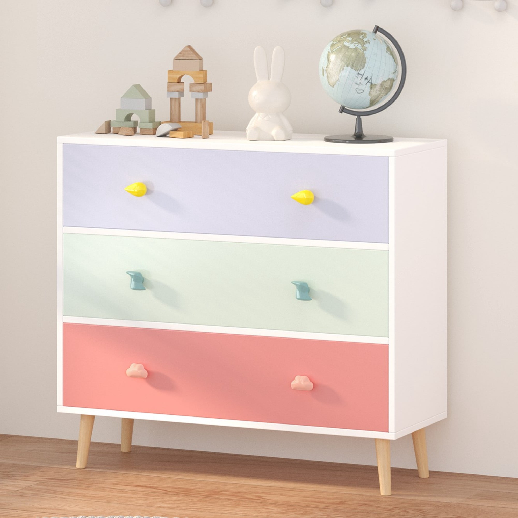 Jopath 3 Drawer Dresser Kids Nightstand Modern Wood Chest of Drawers or Living Room,Nursery,Bedroom,Colorful03