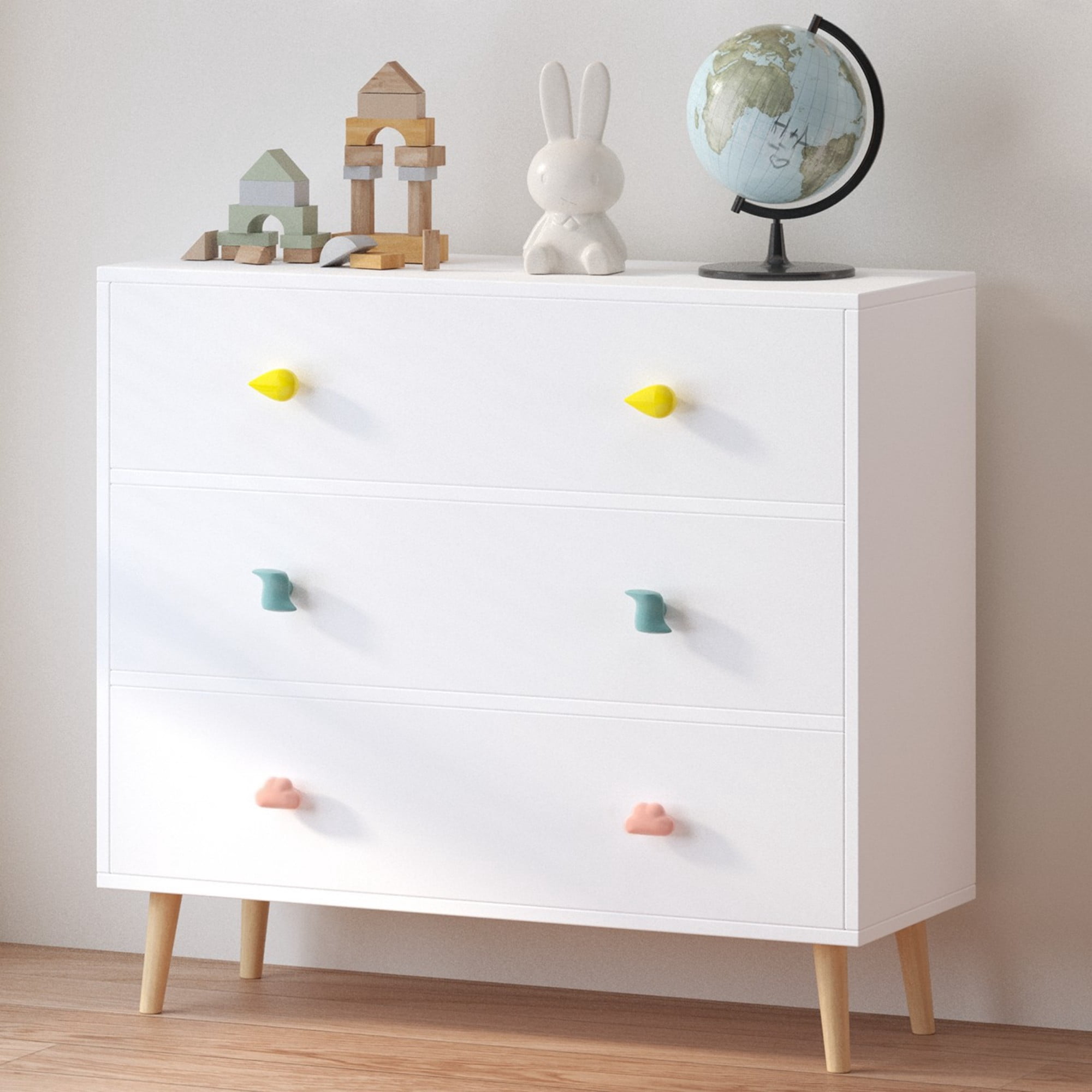 Jopath 3 Drawer Dresser Kids Nightstand Modern Wood Chest of Drawers or Living Room,Nursery,Bedroom,White03