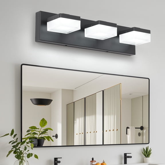 Jopath 3-Light LED Vanity Light Fixture with Transparent Acrylic, Elegant Over Mirror Vanity Light Bathroom Wall Sconce for Bathroom Vanity Mirror Matt Black