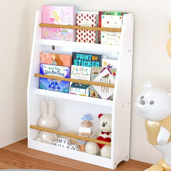 Jopath 3-Tier Bookshelf,Kids Bookshelf,Book Storage Rack for Bedroom,White