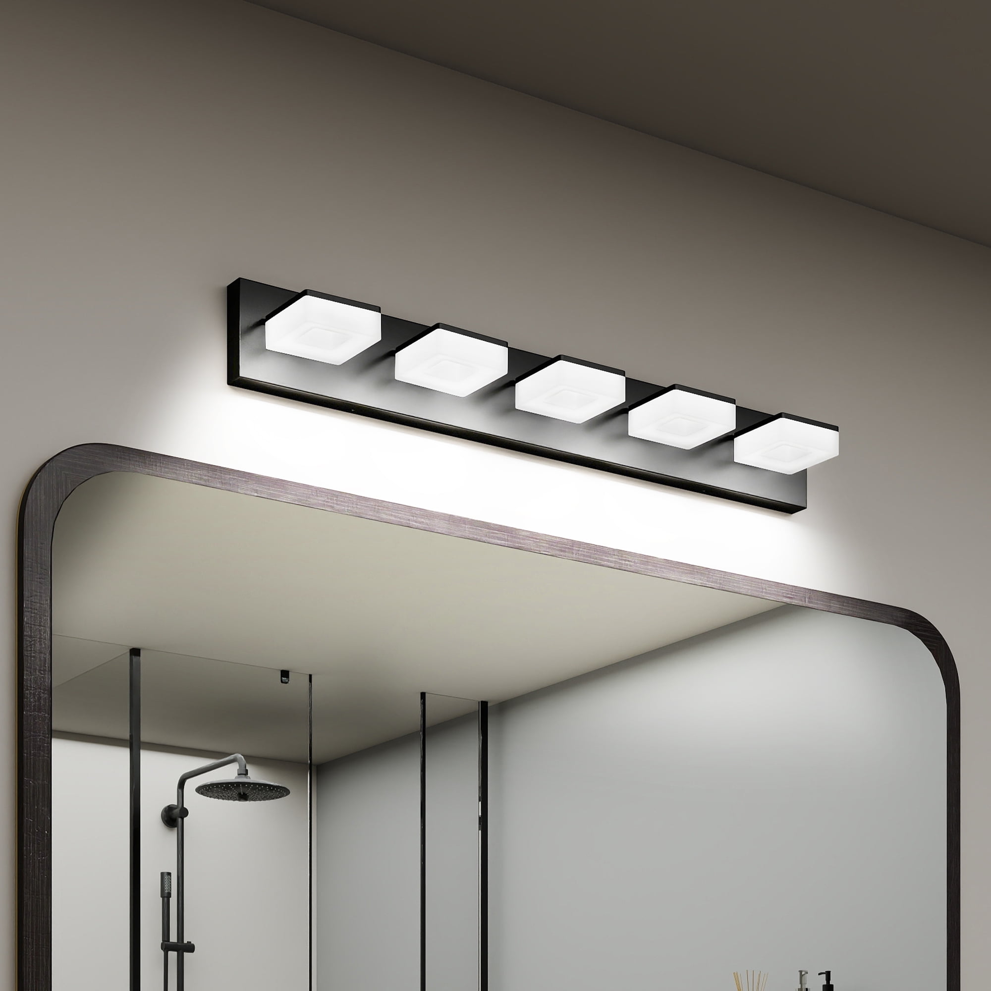 Jopath 32" Modern Matte Black 5-Light LED Wall Sconce, Adjustable Acrylic Bathroom Wall Lighting Fixtures Over Mirror Vanity Light for Bathroom, Bedroom, or Hallway