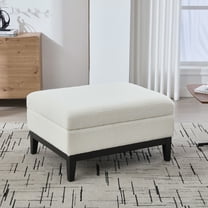 Jopath 33.86"W Upholstered Wood Base Storage Ottoman With Reversible Lid Coffee Table, Foot Stool Square Footrest with Rubberwood Legs for Living Room Bedroom Entryway and Office, Ivory Boucle.