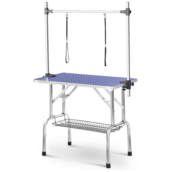 Jopath 36"Foldable Pet Grooming Table with Tool Storage Rack Pet Bathing/Drying Table with Non-Slip Surface,Rope and Adjustable Stand,Home Salon Grade for Dog Cat Blue