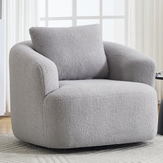 Jopath 360°Swivel Chair with Soft Pillow, Teddy Fleece High-Resilience Sponge Single Sofa for Living Room Bedroom Apartment Light Gray
