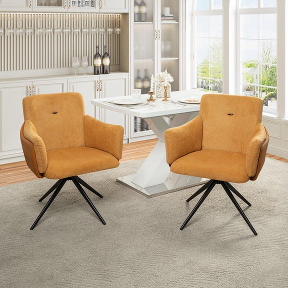 Jopath 360°Swivel Dining Chairs, Set of 2 Upholstered Bedroom Chairs with Metal Base for Living Room Bedroom Vanity Study Room Dining Room(Orange)