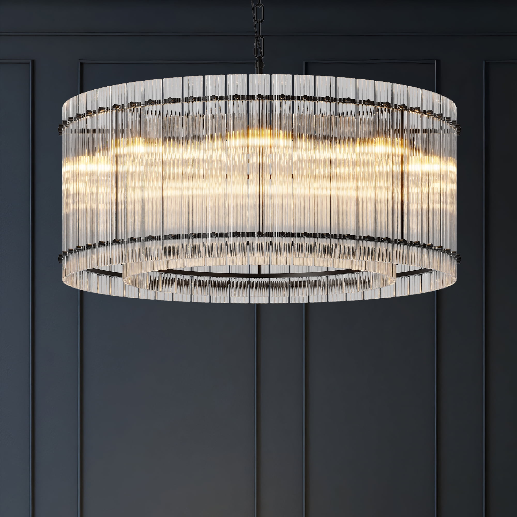 Jopath 37" Modern Round Chandelier,2-Tier 8-Light Water Ripple Crystal Glass Chandeliers,for Dining Room,Living Room,Bedroom,Foyer Entryway Black