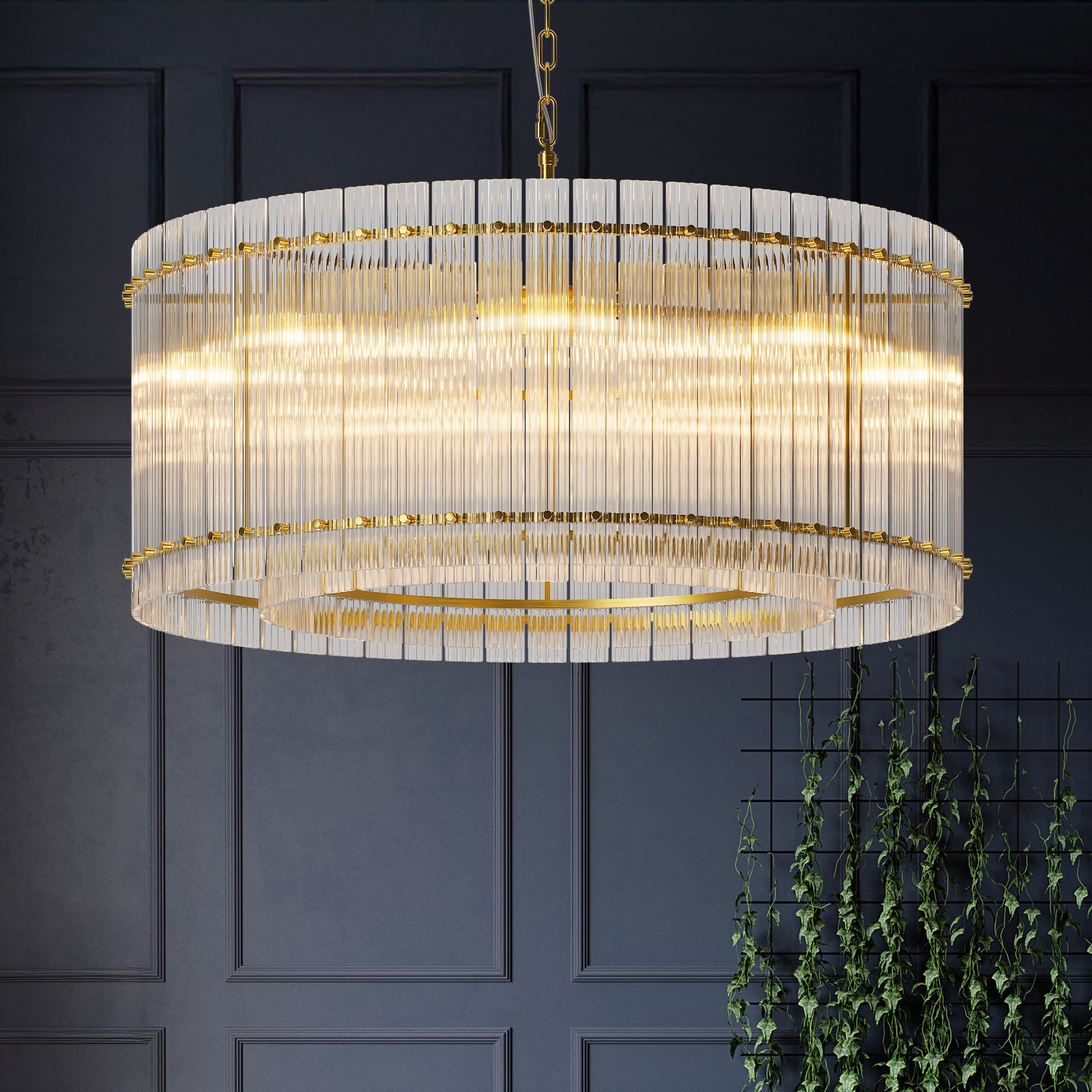 Jopath 37" Modern Round Chandelier,2-Tier 8-Light Water Ripple Crystal Glass Chandeliers,for Dining Room,Living Room,Bedroom,Foyer Entryway Gold