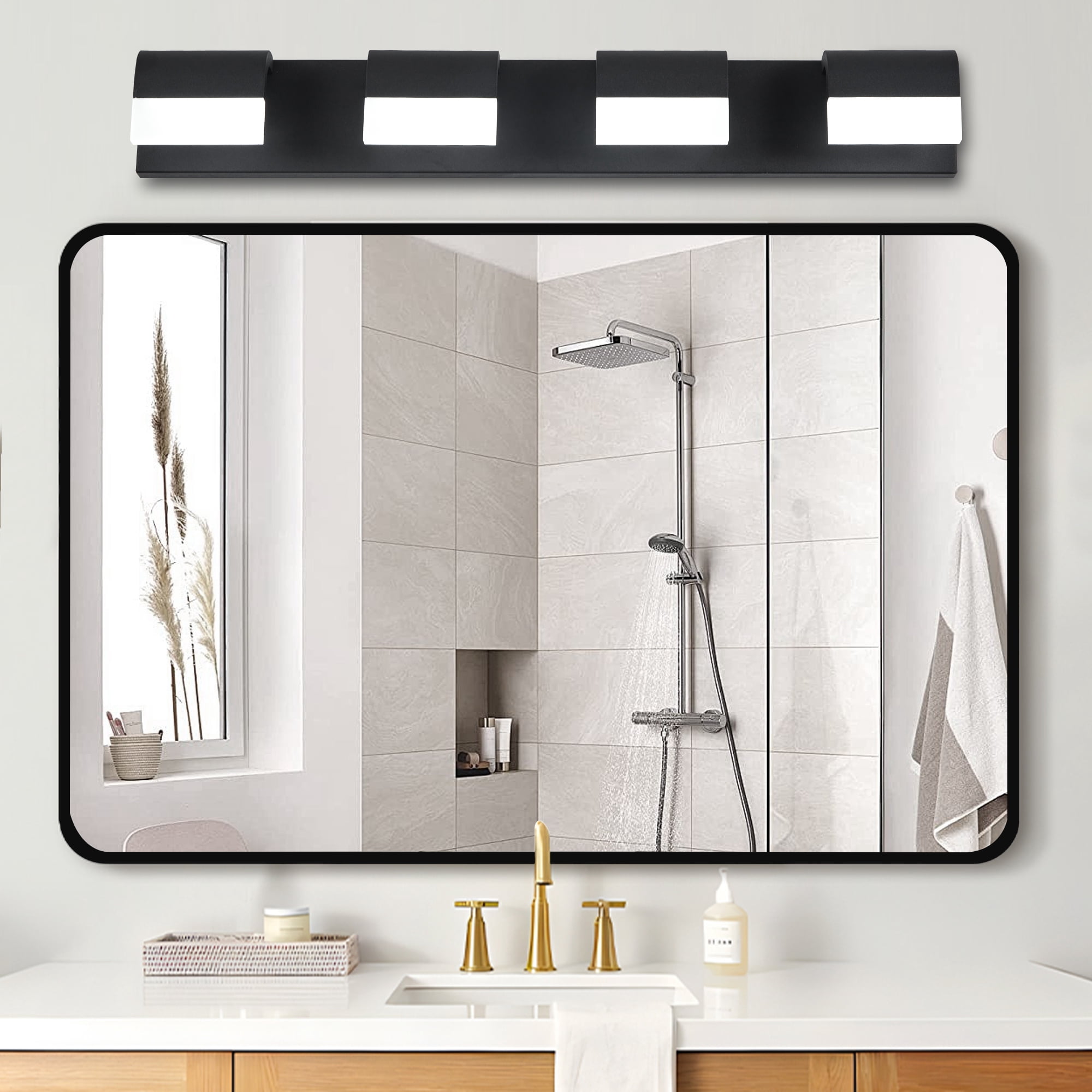 Jopath 4-Light Bathroom Vanity Light, Modern Dimmable LED Wall Mount Lighting Fixture for Bathroom Vanity Mirror Matt Black