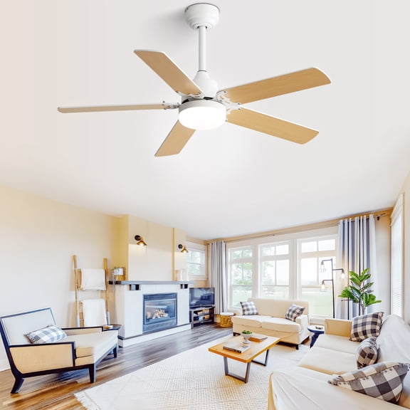 Jopath 42 Inch Ceiling Fan with LED Light and Remote Control, 5 Blades Noiseless Reversible Dc Motor for Indoor Living Room Outside Patios Pergola White