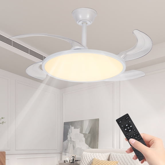 Jopath 42" White Ceiling Fan with Light and Remote Control Flush Mount DC Reversible 3CCT Low Noise for Bedroom Living Room Kitchen