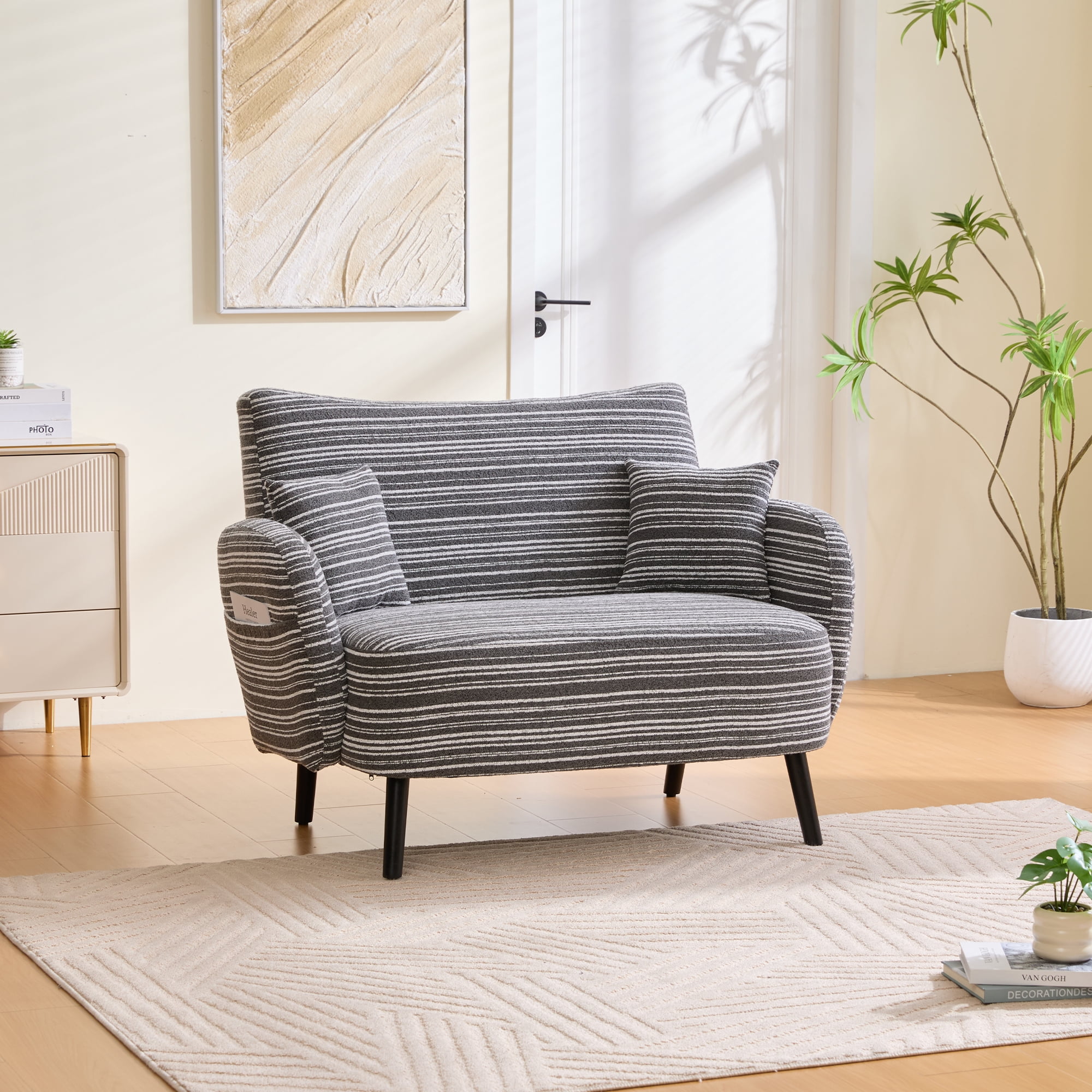 Jopath 47.64" Loveseat Sofa Couch,Modern Comfy Boucle Sofa Couch with Storage Pockets for Bedroom,Small Spaces,Apartments,Dark Gray