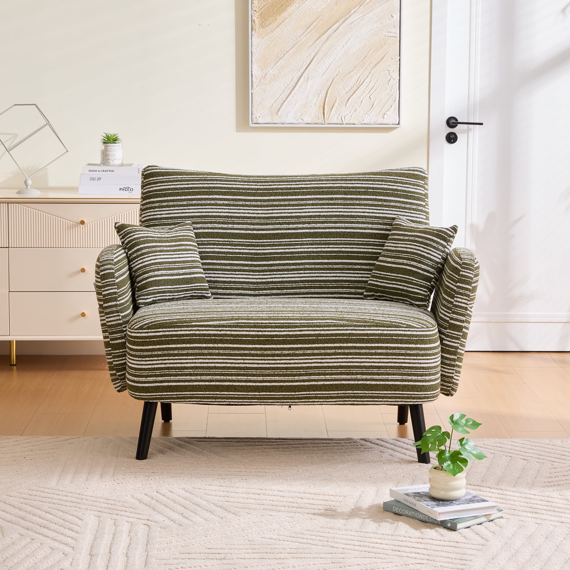 Jopath 47.64" Loveseat Sofa Couch,Modern Comfy Boucle Sofa Couch with Storage Pockets for Bedroom,Small Spaces,Apartments,Olive Green