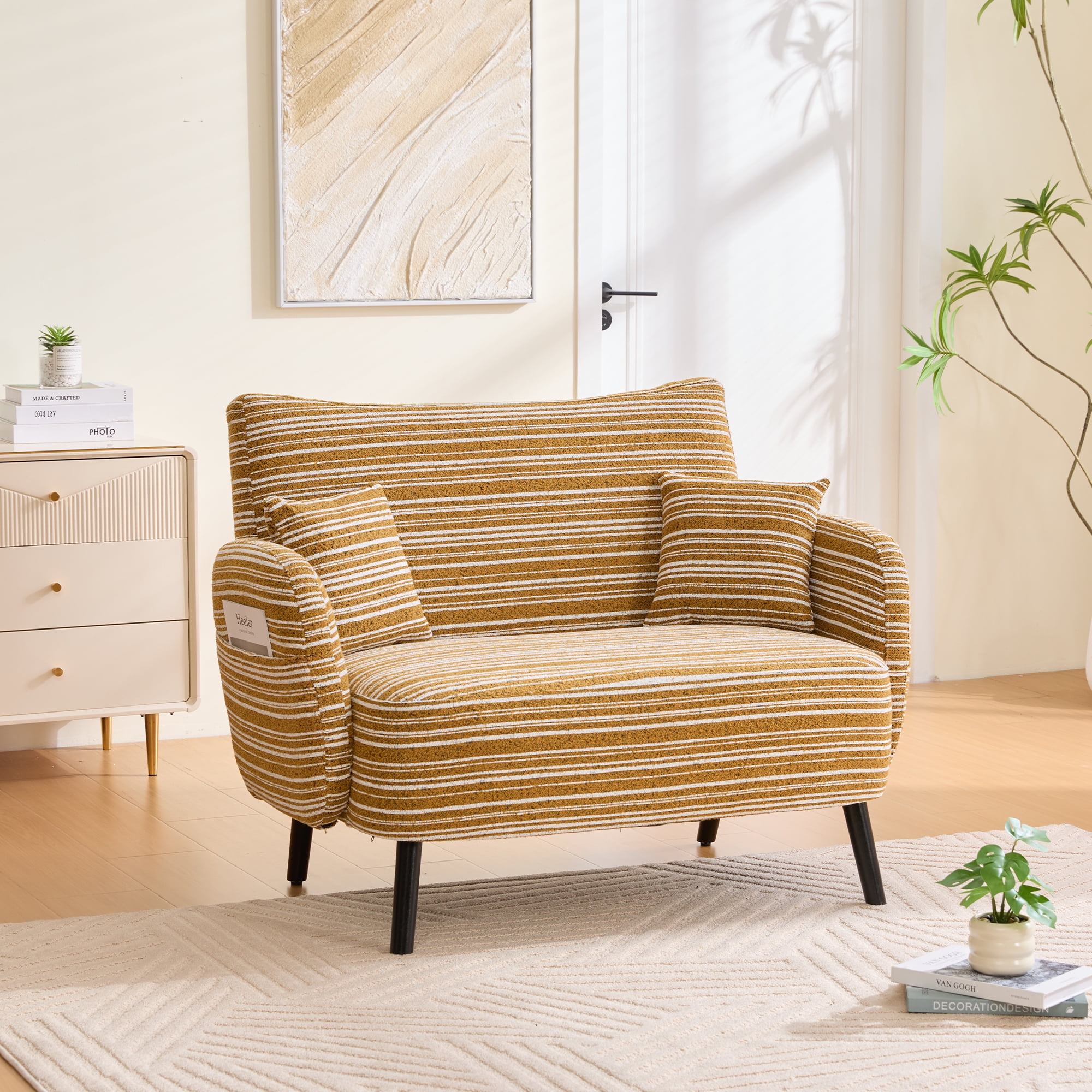 Jopath 47.64" Loveseat Sofa Couch,Modern Comfy Boucle Sofa Couch with Storage Pockets for Bedroom,Small Spaces,Apartments,Yellow
