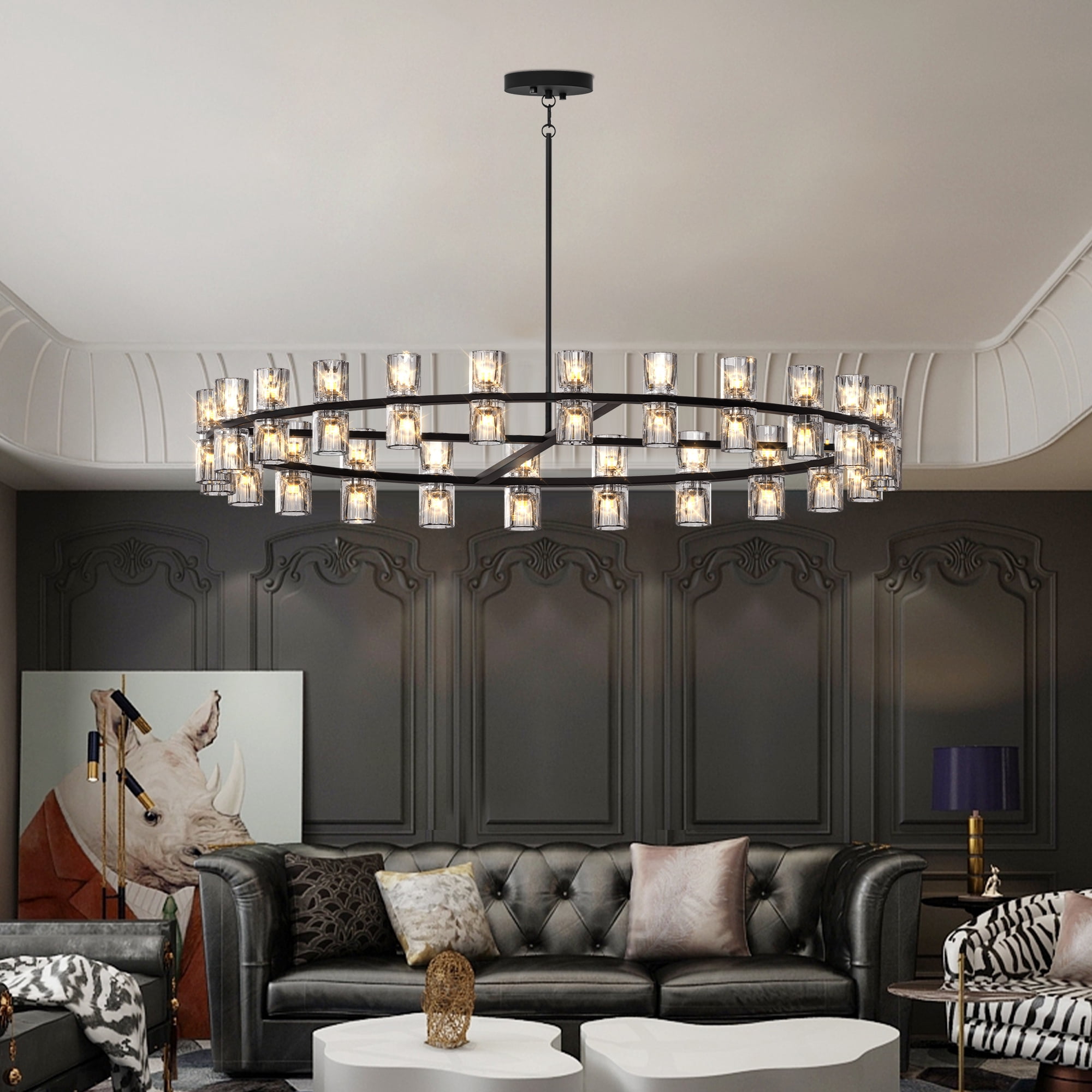 Jopath 48 Inches Luxury Round Crystal Chandelier Modern Chandeliers Lights Fixture Hanging Pendant Light Fixture for Dining Room Bedroom Living Room Black