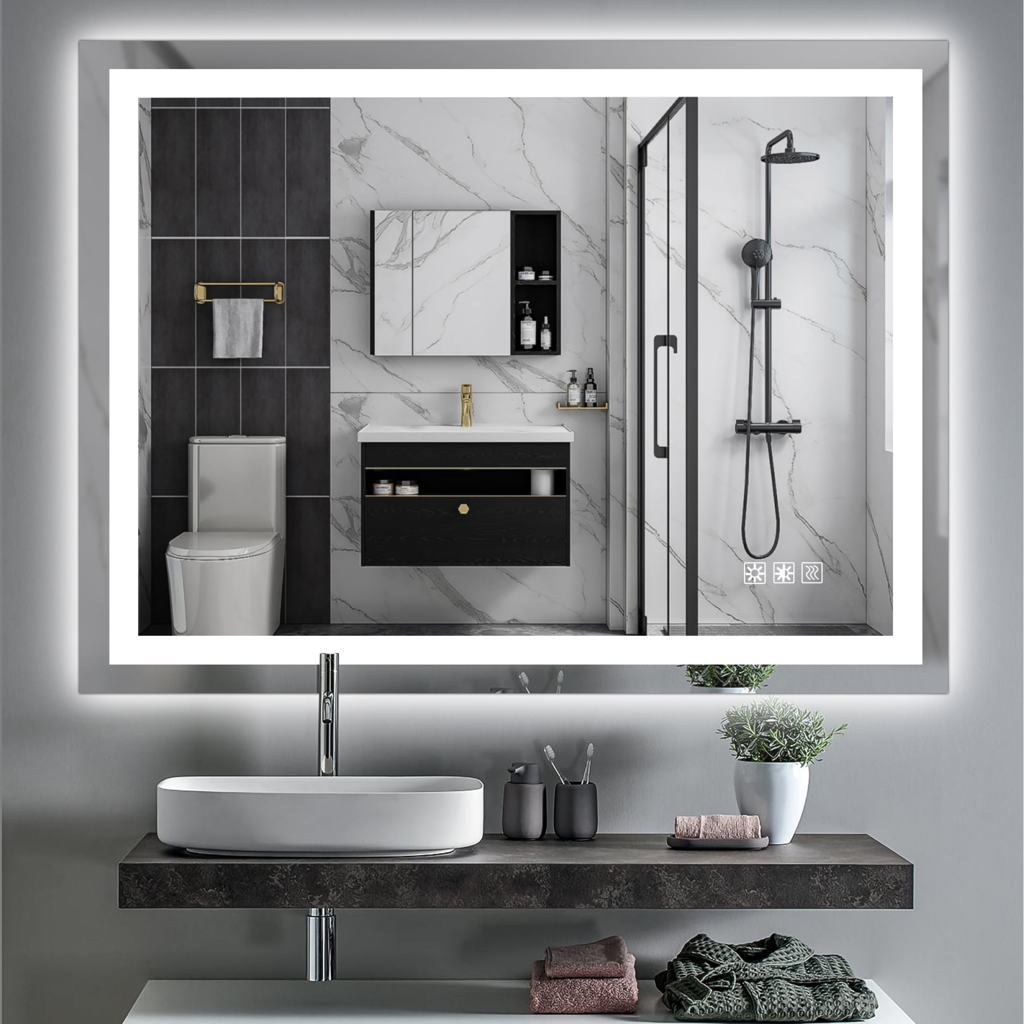 Jopath 48" x 36" Bathroom Mirror with Anti-Fog and Touch Sensor, Modern Frameless Lighted Wall Mirror for Bathroom Vanity, Shower Room, or Dressing Area