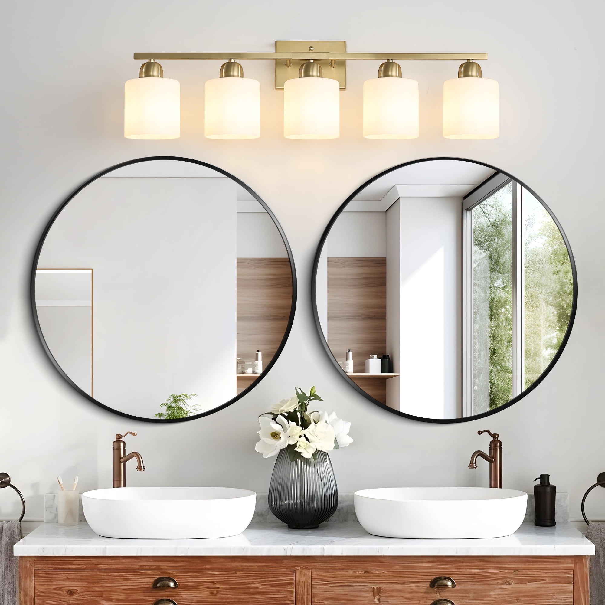 Jopath 5-Light Modern Vanity Light Over Mirror, Wall Sconces with Milky White Frosted Glass Shades for Bathroom, Hallway, or Bedroom Gold (Bulbs Not Included)