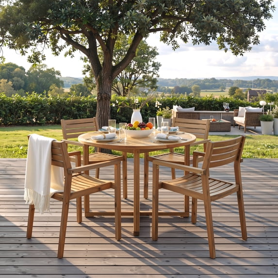 Jopath 5-Piece Patio Dining Set with 4 Acacia Wood Chairs,47.2" Round Dining Table with Slatted Design for Patios, Gardens, Poolsides and Lawn Areas & Indoor Natural