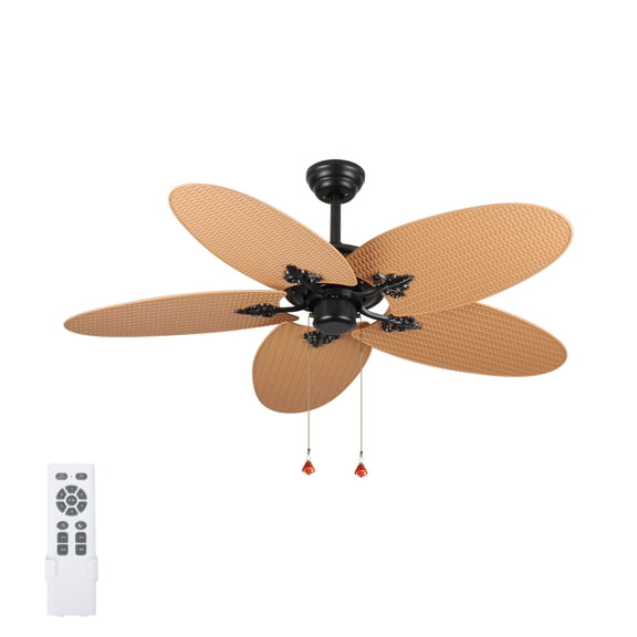 Jopath 52 Inch Tropical Ceiling Fan with 5 Palm Leaf Blades, Indoor/Outdoor No Light Fan, Pull Chain Control, Dual Mounting Options for Patios and Bedrooms