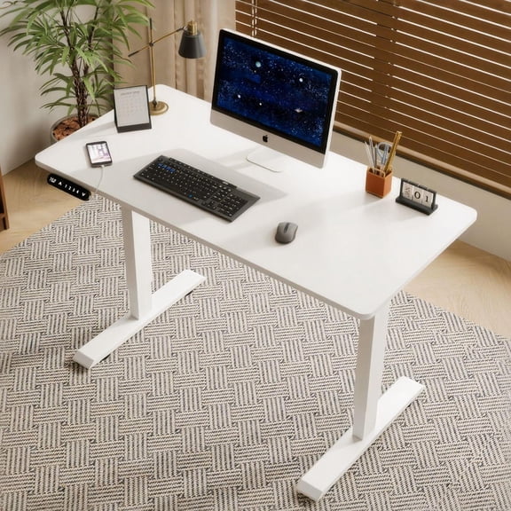 Jopath 55" W Electric Standing Desk,Home Office Electric Height Adjustable Standing Desk Lifting Range 27~45" Computer Desk for Home Office,White