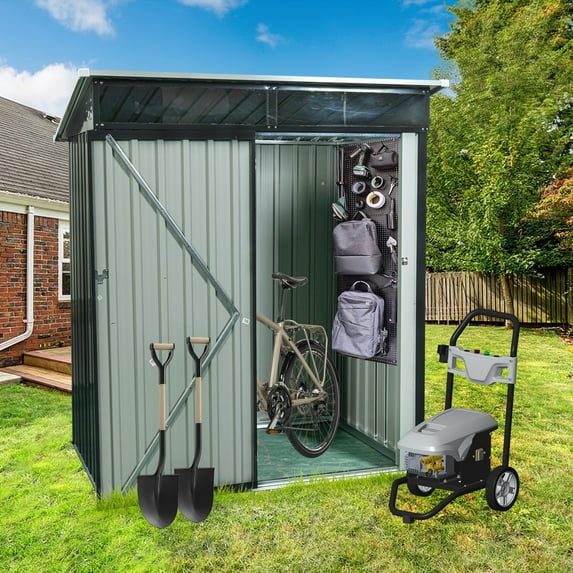 Jopath 5ft x 3ft Outdoor Storage Shed with Transparent Plate, Heavy Duty Metal Shed Garden Tool Shed with Lockable Door for Backyard, Patio Black